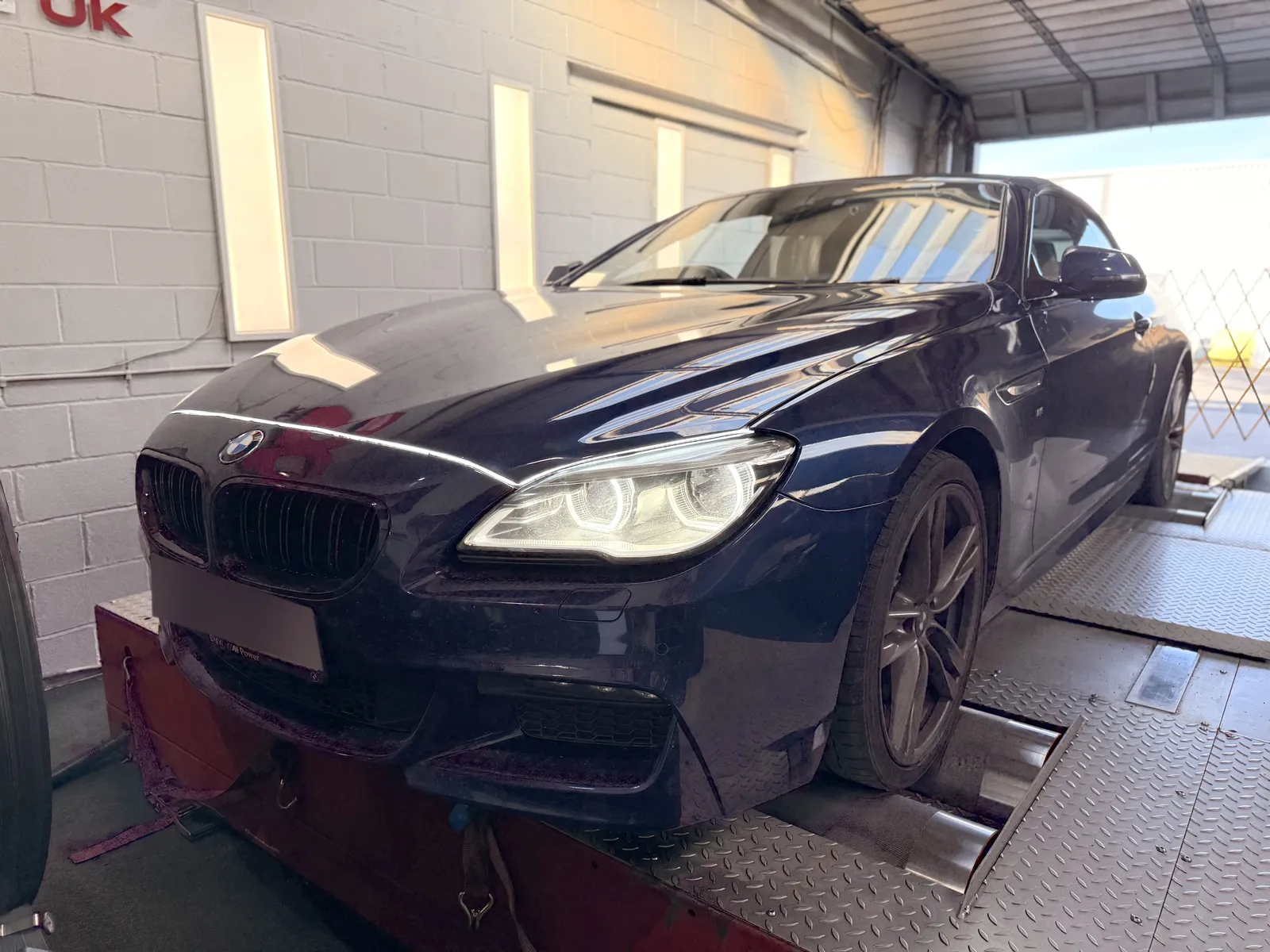 BMW 640d Convertible front quarter on the dyno