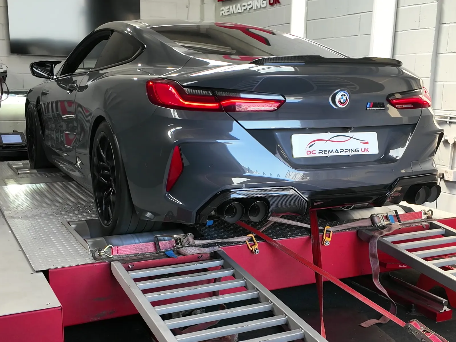 BMW M8 Competition strapped to the dyno